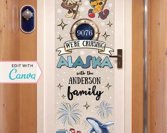 Alaska Cruise Door Banner | Cruise Decor | Personalized Cruise Door Decor | Canva Template | Alaskan | Whale Watching | Family Vacation