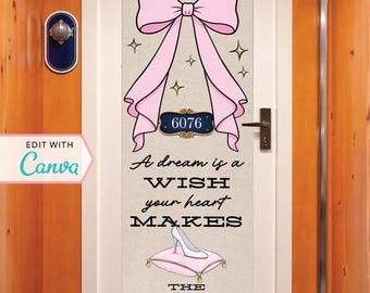 Cruise Door Banner | Cruise Decor | Personalized Cruise Door Decor | Canva Template | Glass Slipper Coquette Bow | Wish | Editable Template