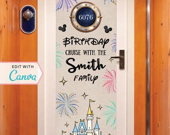 Cruise Door Banner | Cruise Decor | Personalized Cruise Door Decor | Canva Template | Birthday Cruise | Castle | Princess | Editable