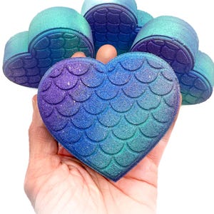 Mermaid Heart Bath Bomb | Handmade, Hand-Painted, Surprise Colors Inside, Fun Fizzy Bath Gift, Fresh Beach Air Scent, Bath Bombs for Kids