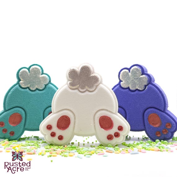 Bunny Butt Bath Bomb for Easter | Blue or White Color Options, Easter Basket Filler for Kids, Sweet Fruity Scent, Handmade, Rusted Acre