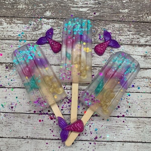 Mermaid Popsicle Soap – Handmade Glycerin Soap | Fun Kids Soap with Mermaid Embeds | Fruity Raspberry Scent | Unique Bath Gift | Easter Gift
