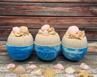 Beach Bath Bombs | Fizzy Bath Bombs | Ocean Bath Bomb | Gifts for Her | Vegan Bath Bomb | Large Bath Bombs  | Bridal Shower favors | Shells