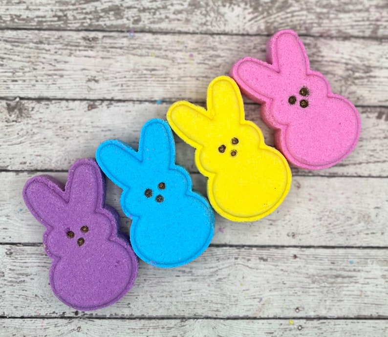 Peep Bath Bombs, Bunny Bath Bombs, Easter Gifts, Easter Gifts for Kids, Easter Basket Fillers, Kids Bath, Cotton Candy Bath Bombs, Set of 4 image 1