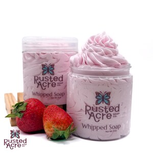 Strawberries and Cream Whipped Soap – Fluffy Foaming Body Wash & Shave Cream | Moisturizing Vegan Skincare | Sweet Strawberry Scent