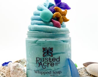 Mermaid Kiss Whipped Soap – Fluffy Foaming Body Wash & Shave Cream | Beachy Fresh Scent | Moisturizing Vegan Skincare | Spa Bath Gift
