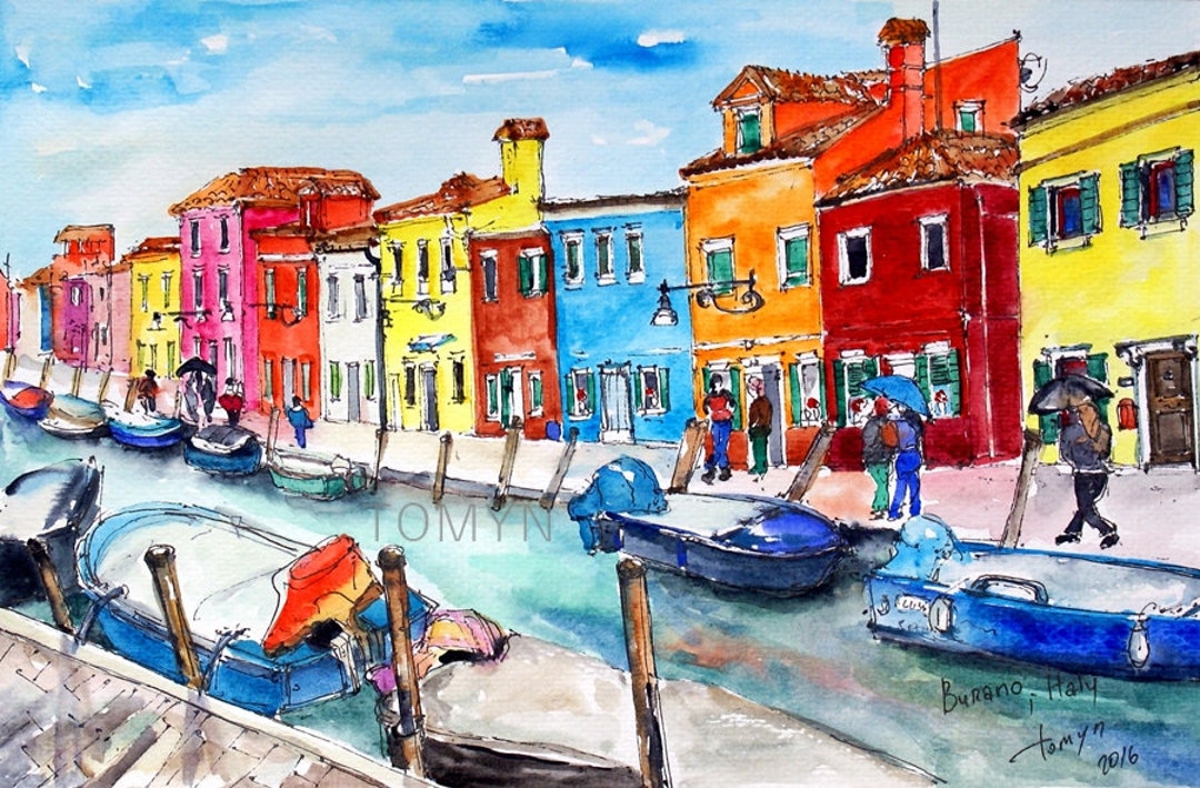 BURANO ITALY, eine Venedig-Insel. Bunt bemalte Häuser. Italienische  Wandkunst. Burano Kunstdruck. Venedig Home Art