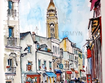 Paris Montmartre Print. Parisian Views. Paris Art Print. Sacre Coeur Montmartre Wall Art. Parisian Gift Art. Paris Street Print.