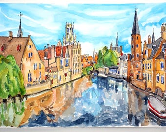 Bruges, Belgium Print. The Bruges historical Old Town Art Print. Rozenhoedkaai (Rosary Quay) in Bruges Wall Art. Canals of Bruges Print.