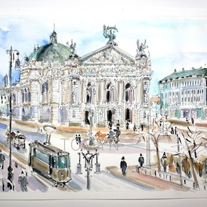 Opera House L'viv-afdruk. LVIV Oude Tijd.  Tram van L'viv. Oekraïne kunst aan de muur. Oekraïne afdrukken. L'viv architectuur kunst aan de muur. L'viv City kunstafdruk.