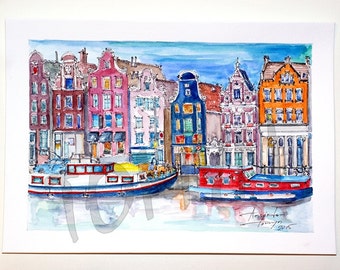 Amsterdam. Colorful Houses of Amsterdam. Netherlands Wall Art. Dutch Art Print. Amsterdam Home Art. Amsterdam Print. Netherlands  Print
