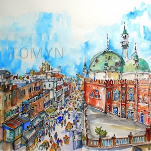 NEW! INDIA. KOLKATA. Nakhoda Mosque. Calcutta Watercolor Art. India Original Watercolor. Kolkata Street Art. India Wall Art. India Gift Art