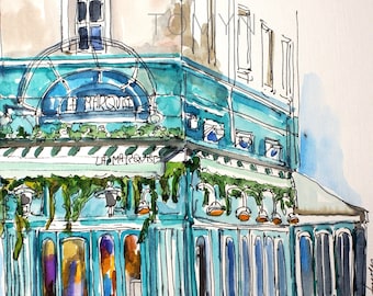 BRASSERIE La MARQUISE In MONTPARNASSE. Paris Original Watercolor. Parisian Painting. Paris Terraces Art. Paris Wall Art. Paris Gift Arts.