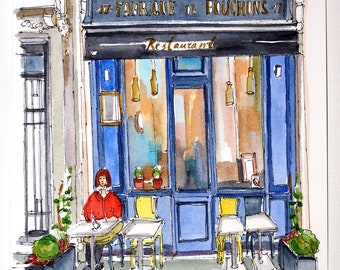 Fabrique de Bouchons. Paris Restaurant Painting. Paris Original Art. Paris Cafe Watercolor. Parisian Wall Art. Paris Gift Art.