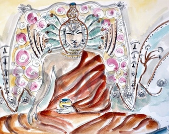 GAUTAMA  BUDDHA  ART. Buddha  Original Watercolor. Buddhism  Home Art. Buddha Wall Art. Religion Artwork. Buddhism Figure  Art.