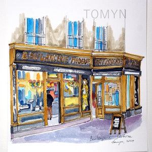 BOULANGERIE MODERNA. Pastelaria Francesa Aquarela Original. Padaria artesanal em Paris. Padaria Moderna. Arte da parede parisiense. Arte parisiense.