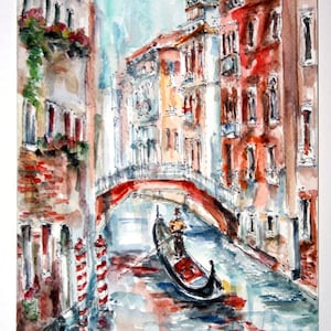 VENICE. ITALY  Grande Canal. Venetian Wall Art. Italy Gondola. Venice Original Watercolor. Venice Wall Art. Venice Gift Art. Italy Wall Art