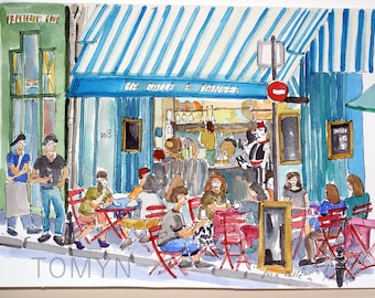 Parisian Cafe Painting. Paris Restaurant Original Art. Paris Watercolor. Paris Gift Art. Parisian Cafe Ma Salle A Manger.