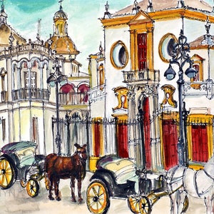 SEVILLA. SPANIEN. Plaza de toros de la Real Maestranza de Caballería de Sevilla. Spanische Wandkunst.  Sevilla Kunstdruck. Andalusien Druck.
