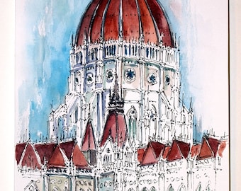 EDIFICIO DEL PARLAMENTO HÚNGARO. Arte mural de Budapest. Budapest Art Print. Arte de la ciudad de Hungría. Budaqpest Arte mural. Impresión de Budapest.