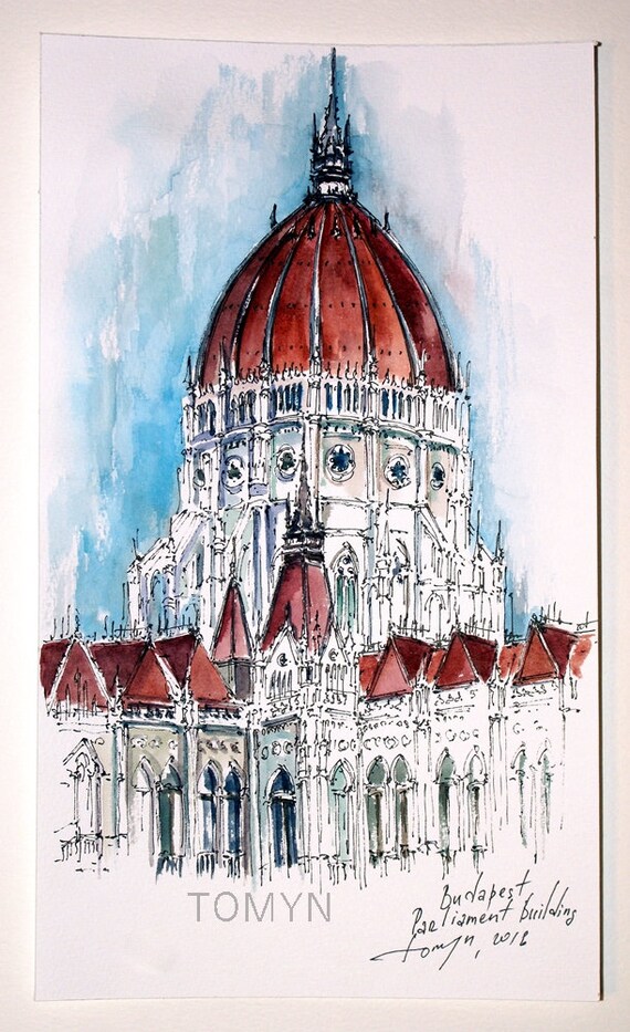 Budapest Parliament Illustration Hungary Travel Poster Budapest Art Print