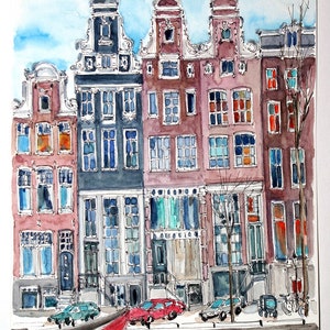 NEW! Amsterdam Buildings Painting. Canal Houses Art. Amsterdam Wall Art. Amsterdam Watercolor Art. Netherlands Gift Art. Holland Home Art