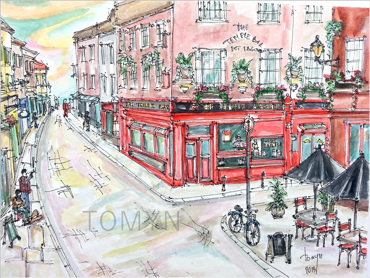 poster paper print signed The Temple Bar painting illustration drawing ukraine city landscape dublin ireland free shipping
