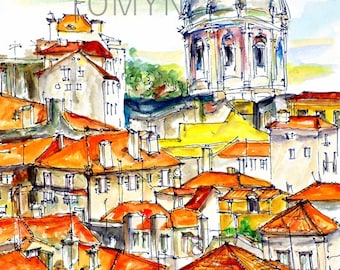 LISBON. PORTUGAL Art PRINTS. Print from original  watercolor painting. Lisbon Wall Art. Lisbon Wall Art. Lisbon Print. Lisbon Gift.