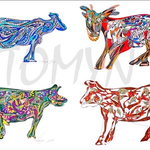 Cows  Four Seasons. 4 Original art print. Winter, Spring,  Summer,  Autumn Cows.