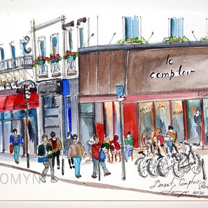 NEW! L&#39;Avant Comptoir Wine Bar in Paris. Parisian Wall Art. Paris Original  Watercolor. Paris Cafe Painting. Paris Gift Art