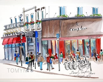 NEW! L'Avant Comptoir Wine Bar in Paris. Parisian Wall Art. Paris Original  Watercolor. Paris Cafe Painting. Paris Gift Art