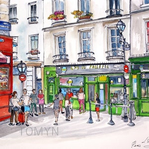 L'as du FALLAFEL. PARIJS Marais District. Frans oudste café. Parijse Kunst aan de Muur. Parijs Aquarel Print. Restaurant in Quartier Latin .