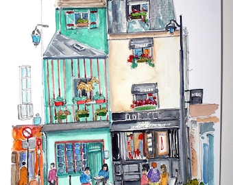 NEW! ODETTE Restaurant PARIS. French Café Watercolor. Paris Wall Art. Parisian Home Art. Original Painting of Paris. Parisian Gift Art