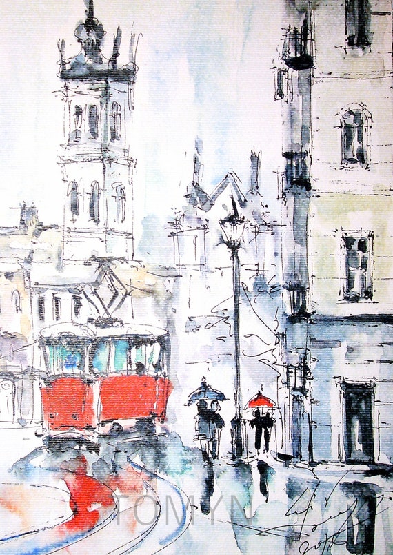 Painting Of Lviv Ukraine Fine Art. Ukrainian Watercolor Painting Rainy Lviv Ukraine Art Print Art & Collectibles Prints Sultraline.id