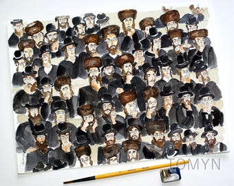 ISRAEL. JERUSALEM. 55 Jews. Knesset. Israel Wall Art. Jewish Original Watercolor. Jewish Painting.