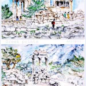 ACROPOLIS Of ATHENS. Athens  Wall Art. Greece Original Watercolor. Two Watercolor Painting. Acropolis Home Art. Athens Art.