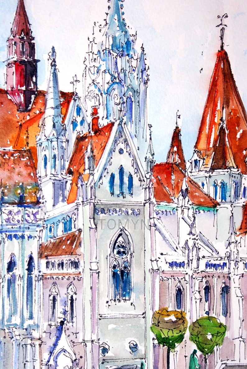 New!! Buda Side Print Hungary Sketches MATTHIAS CHURCH BUDAPEST Budapest Wall Art Hungary Art Print Architecture Of Budapest.