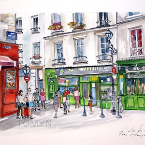 L'as du FALLAFEL. PARIJS Marais District. Frans oudste café. Parijse originele kunst. Parijs Aquarel schilderij. Restaurant in Quartier Latin