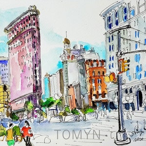 FLATIRON BUILDING Art  Print. New York Print. Wall Art Manhattan.  Broadway  Print.  Cityscape Wall  Art. Office Buildings Print NYC Art
