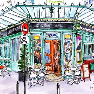Le PETIT ZINC. Parigi Cafe Wall Art. La zona di St-Germain. Ristorante parigino . Stampa d'arte di Parigi. Stampa da acquerello originale.