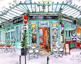 Le PETIT ZINC. Paris  Cafe Wall Art. The St-Germain area. Parisian Restaurant .Paris Art Print. Print From Original Watercolor Painting.