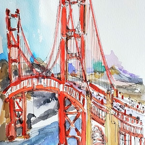 NEU! San Francisco. GOLDEN GATE Bridge. Kalifornischer Aquarell. San Francisco Gemälde. United State Art. Stadtbild San Francisco.
