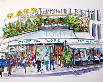 BOULEVARD CAFÉ PARIS フランス都市プリント 11x14、フランスのカフェ
