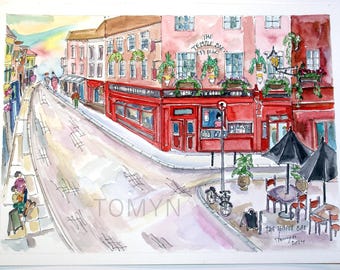 The Temple Bar Dublin, Legendary Pub in the Heart of Ireland's Capital. Traditional Irish Pub Watercolour  Original Painting.