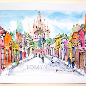 La iglesia de San Miguel de Allende. Arte Mural México. Guanajuato Art Print. Impresos de la Ciudad de México. Arte de la Iglesia de Guanajuato. Impresión San Miguel