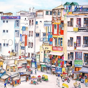 PAHARGANJ MAIN BAZAAR, New Delhi, India. India Art Print. Indian Print. New Delhi Wall Art. Delhi Market Art.