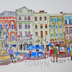 LVIV MARKTPLEIN Gebouwen Art. Lviv originele aquarel. Lviv geschenk kunst. Lviv-muurkunst. Lviv oude binnenstad schilderij. Oekraïense kunst.