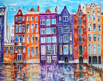NEW! Amsterdam Colorful Buildings Art. Amsterdam Houses Watercolor. Netherland Painting. Amsterdam Wall Art. Dutch Houses. Holland Gift Art