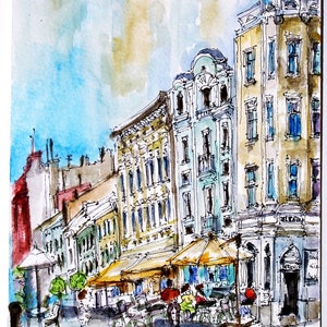 LVIV Art Print. Lesya Ukrainka Street Architecture. Lviv Street Views. Ukraine Print. Painting of  Lviv. Ukrainian Gift Art.