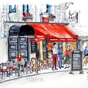 RESTAURANT Le DELI ES PARIS. Montmartre. Paris Cafe Art. Paris Bistro Gemälde. Paris Wandkunst. Paris Aquarell Kunst. Paris Original Kunst.